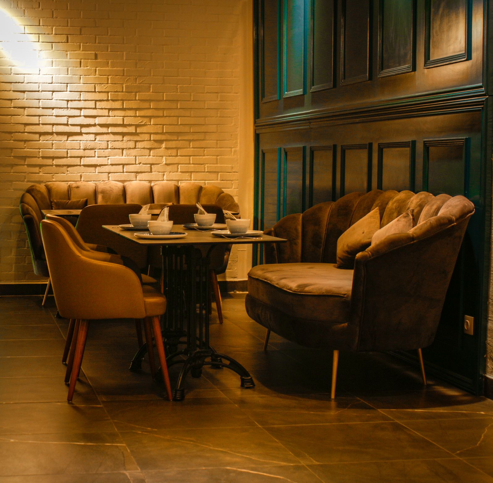 Restaurant interior with diners
